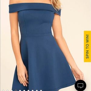 Lulu’s Blue Off the Shoulder Skater Dress